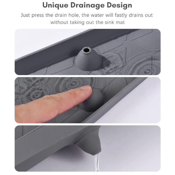 Silicone Under Sink Mat for Kitchen Waterproof Drip Tray with Drain Hole 34*22 - Picture 4 of 8